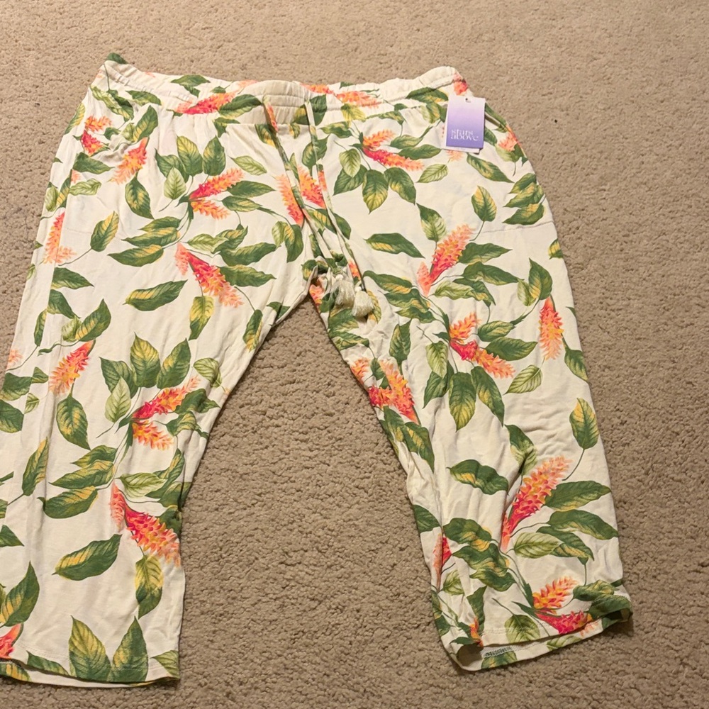 Stars Above Floral Ankle Pants - Green and Orange